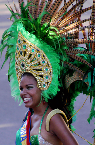 Carnival women dancing and singing during parade