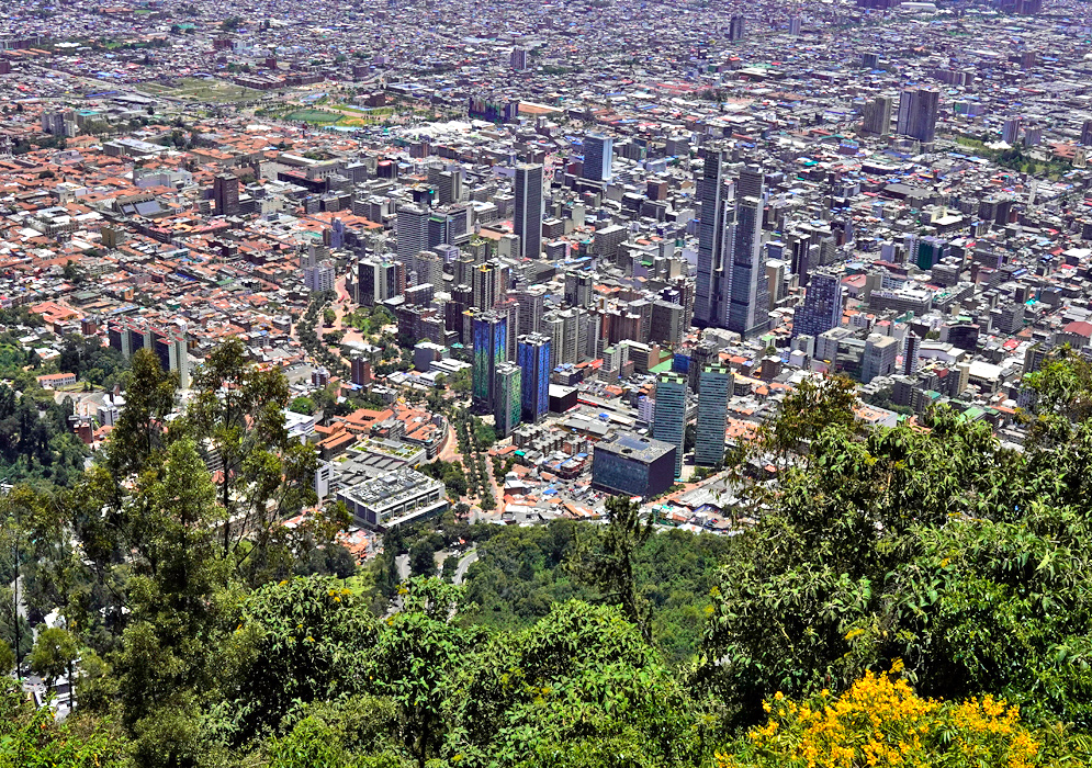 Bogota skyrises below mountion side