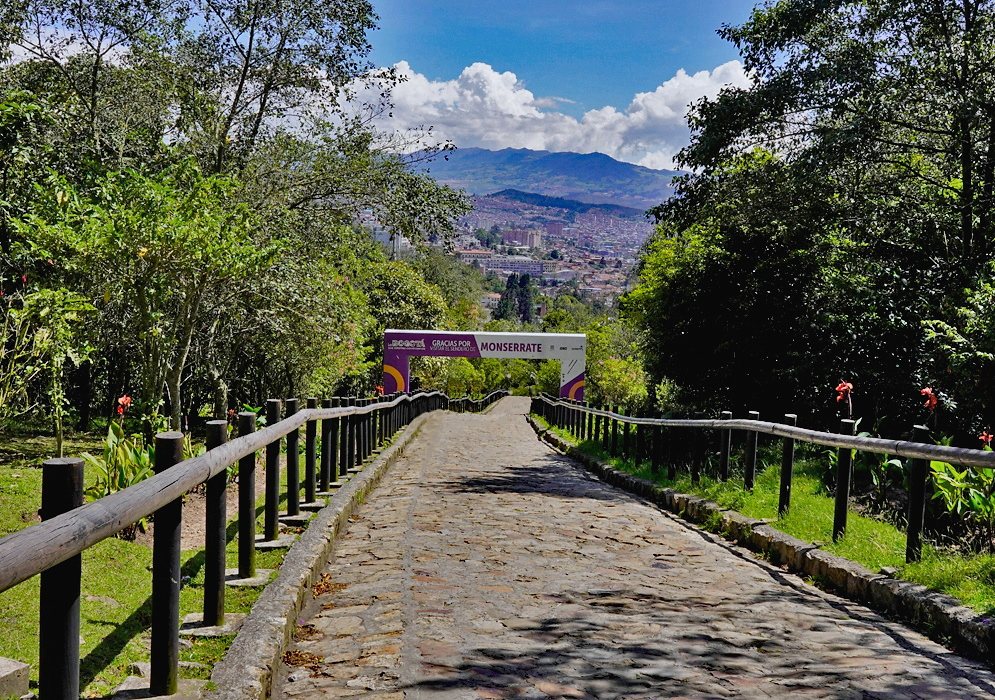 Cerro de Monserrate Entrance Entrance area at Cerro de Monserrate with visitors and mountain architecture