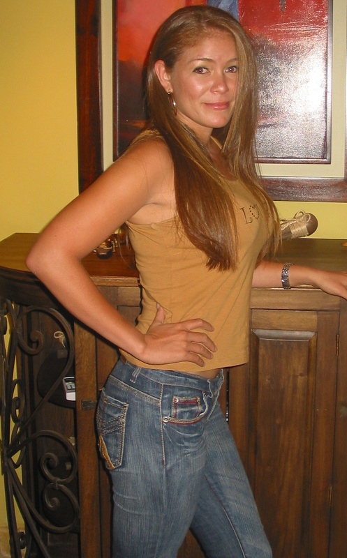 Colombian Woman Tan Sleeveless Top Colombian woman wearing a tan sleeveless top