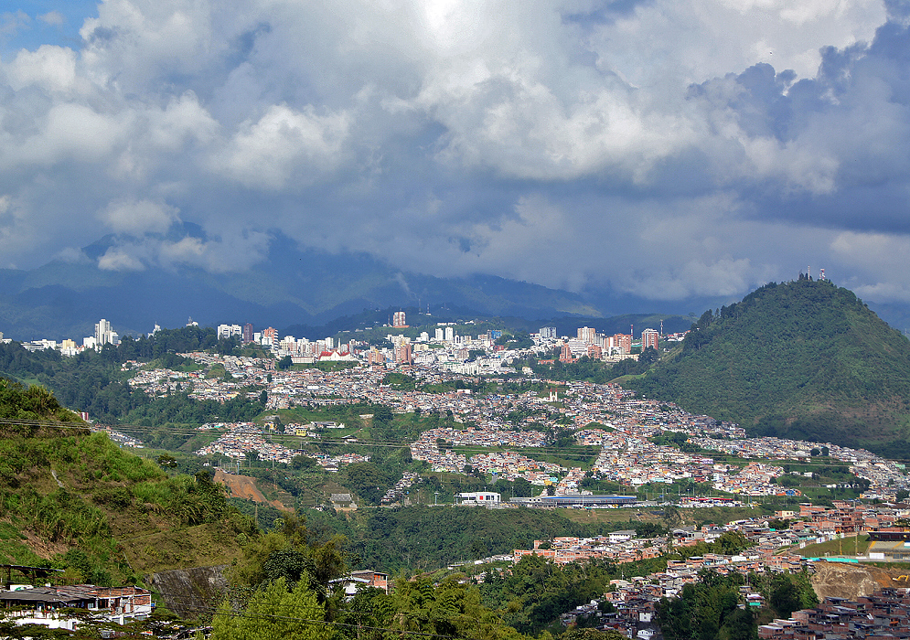 High-rises of Manizales in the middle of the city with mountains in the background