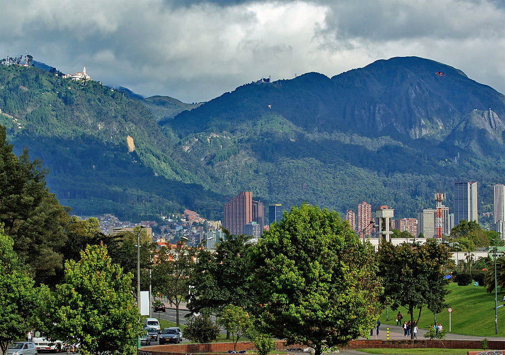 The rising eastern Andes and Monserrate in the background of Bogotá 