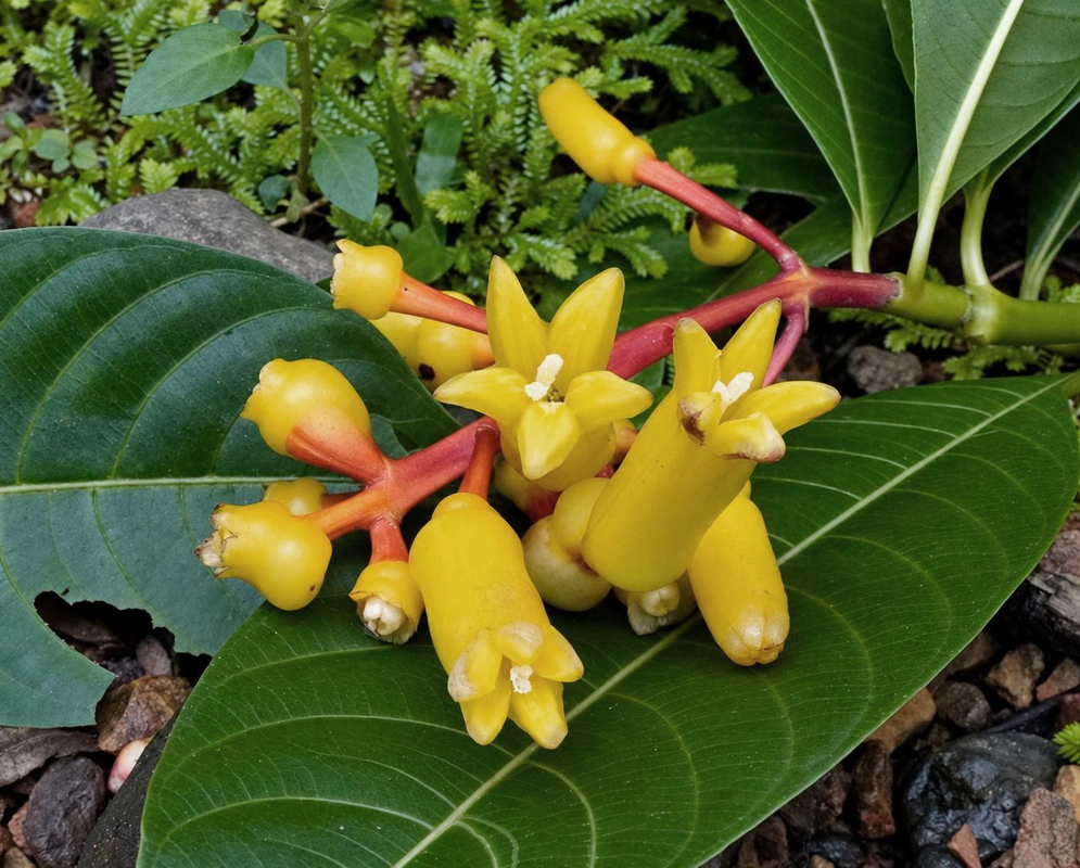 Palicourea anderssoniana Flowering Branches Palicourea anderssoniana has yellow tubular flowers on red branches