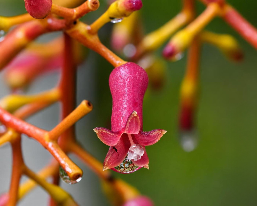 Palicourea demissa Flower Details Palicourea demissa has a pink tubular flower on orange stem