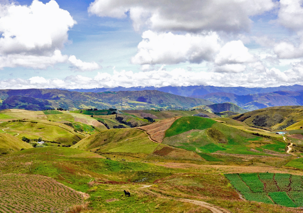 Rolling hills and cultivated land