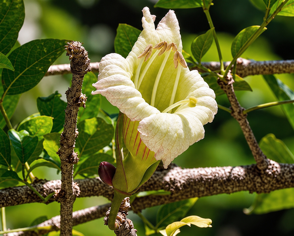 Parmentiera cereifera has a cream flower on woody branch