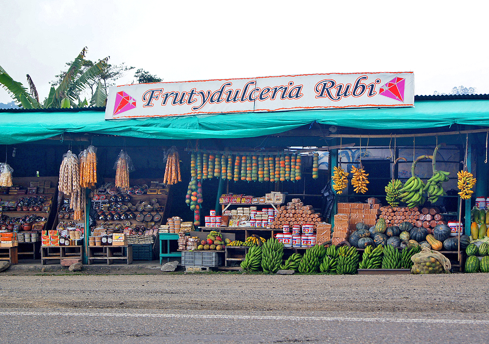 A roadside fruit-stand selling Panela