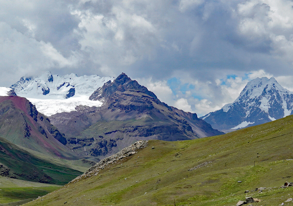Vilcanota Mountain Range Peru Majestic mountain peaks of the Vilcanota range in southern Peru with visible glacial formations and deep valleys below